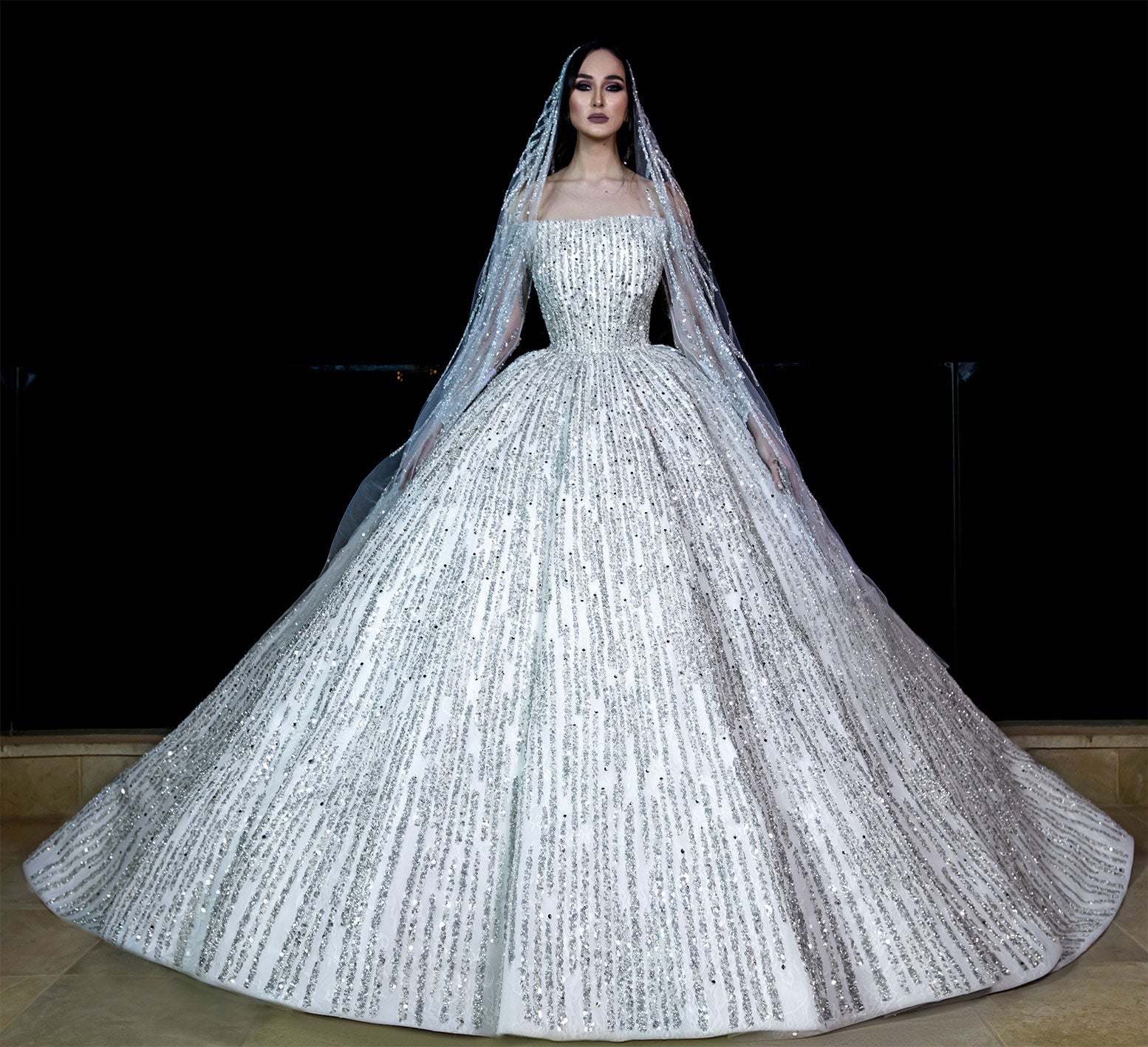 A-Line Full Crystal Wedding Dress
