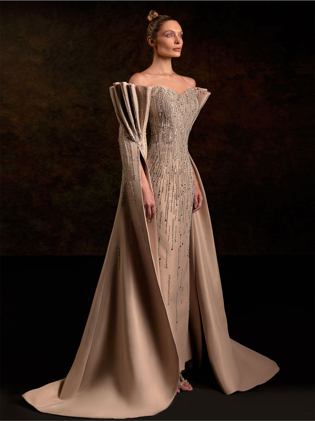 Flared Sleeves Night Gown With A Touch Of Royal Crystals