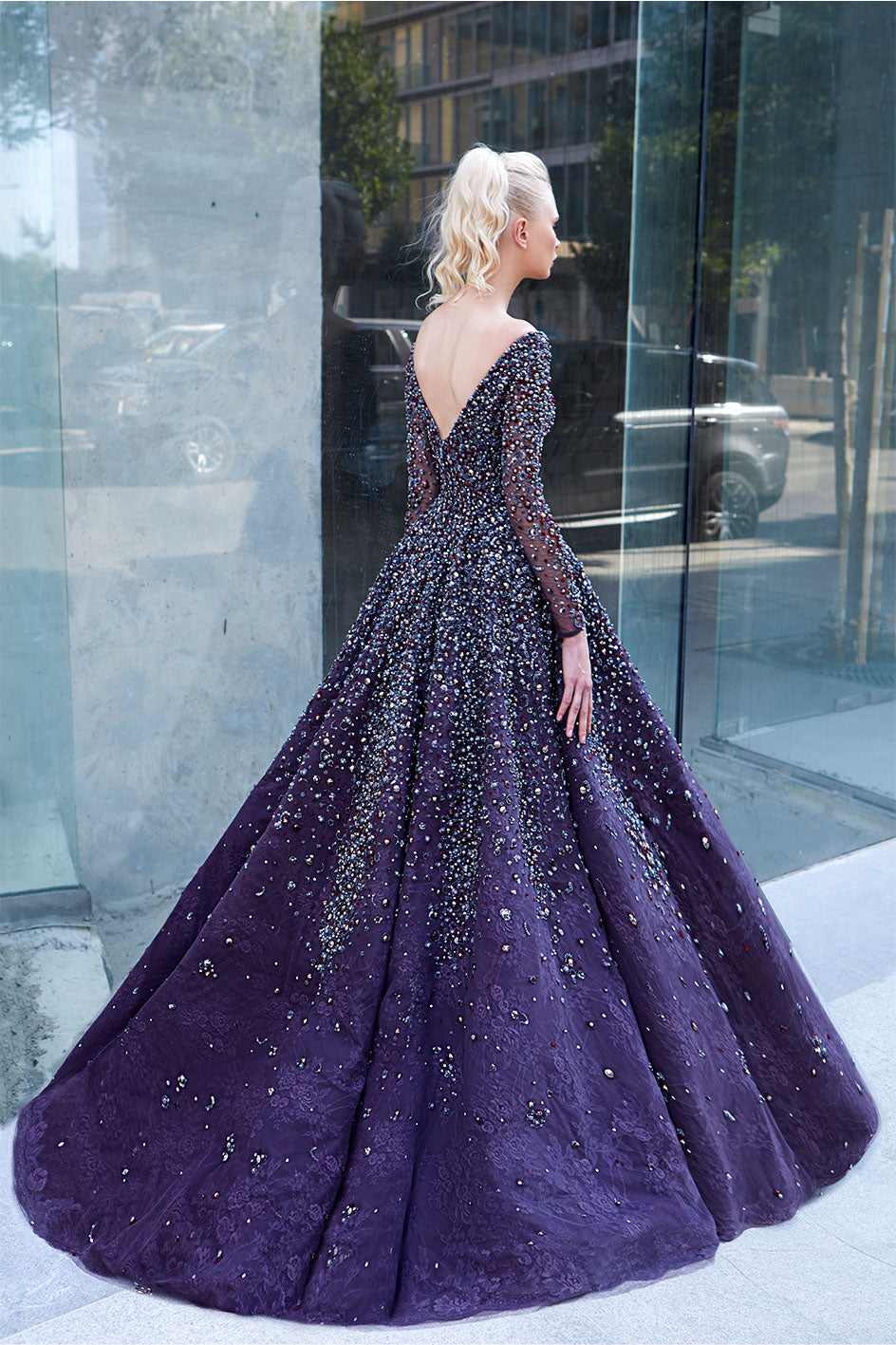 A-Line Cut Dress Embedded With Silver And Ruby Red Crystals