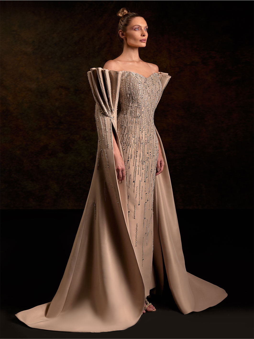 Flared Sleeves Night Gown With A Touch Of Royal Crystals