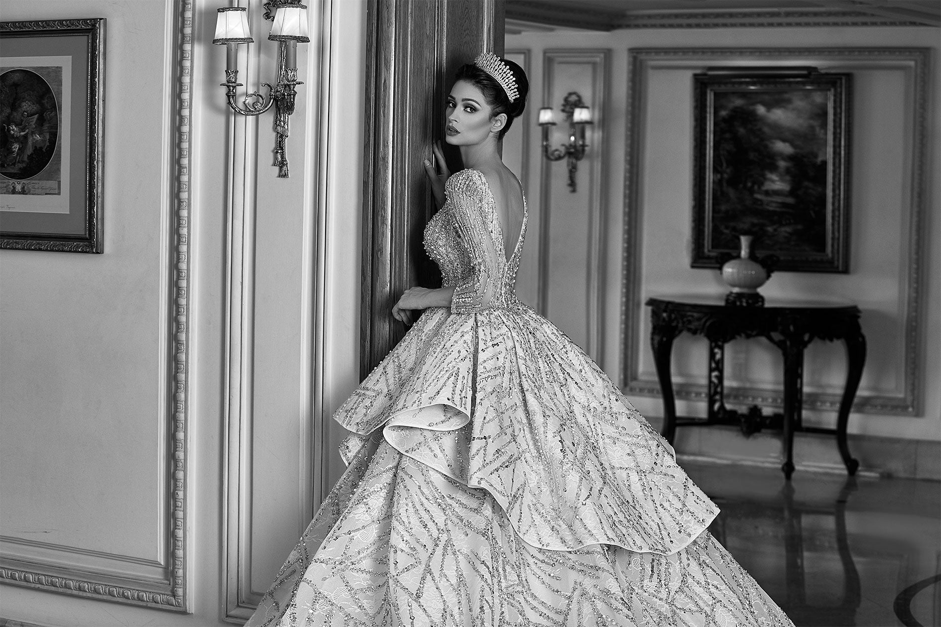 Diana, Princess Inspired Ball Gown Embroidered With Precious Crystals