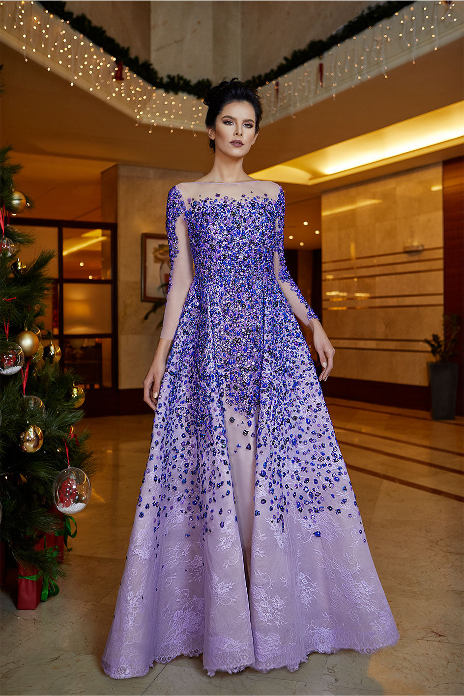 A-Line Purple Gown Presented with a Delicate Overskirt