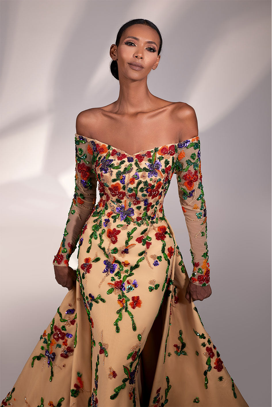 Skin Color Mermaid Dress With an A-Lined Overskirt