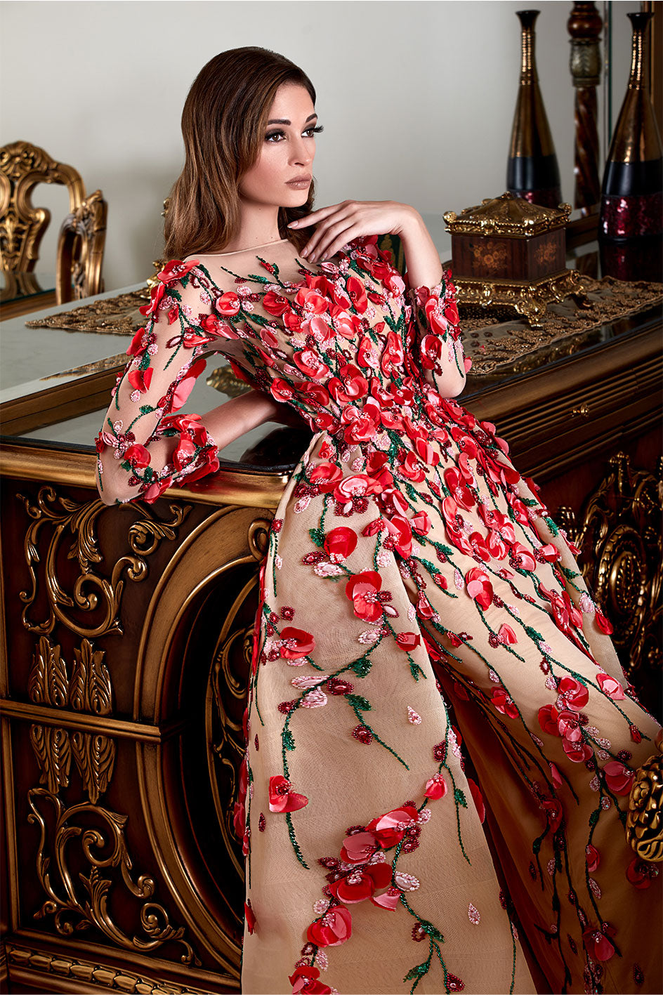 Red Rose Petals Tailored To an A-Line Cut Night Gown