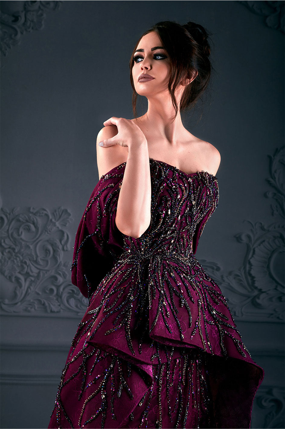 Light Mulberry Off-Shoulder Royal Gown