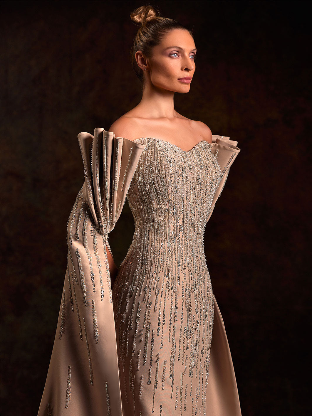 Flared Sleeves Night Gown With A Touch Of Royal Crystals