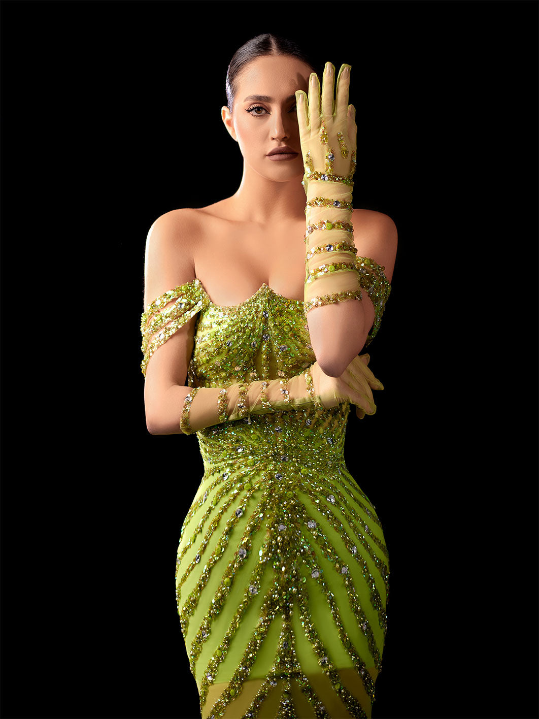 Green Off-Shoulder Midi Dress