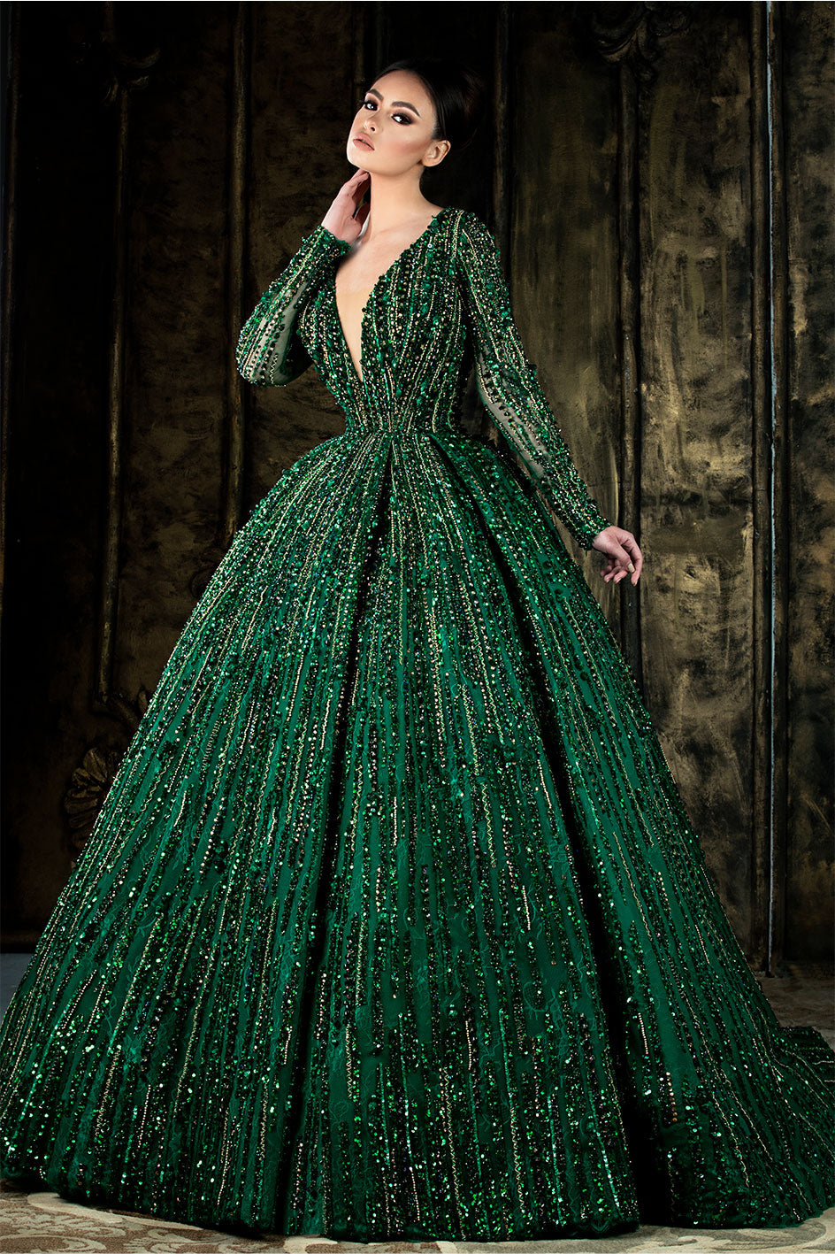 Princess Cut Night Gown With An Open V-Lined Back Cut – SAMAR ABOU RAAD