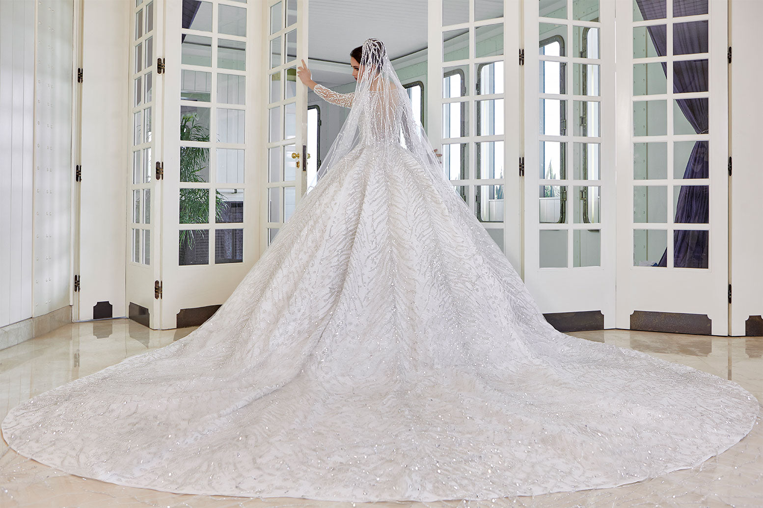 A-Line Wedding Dress Featured With A Beautiful Full Embroidery Long Veil