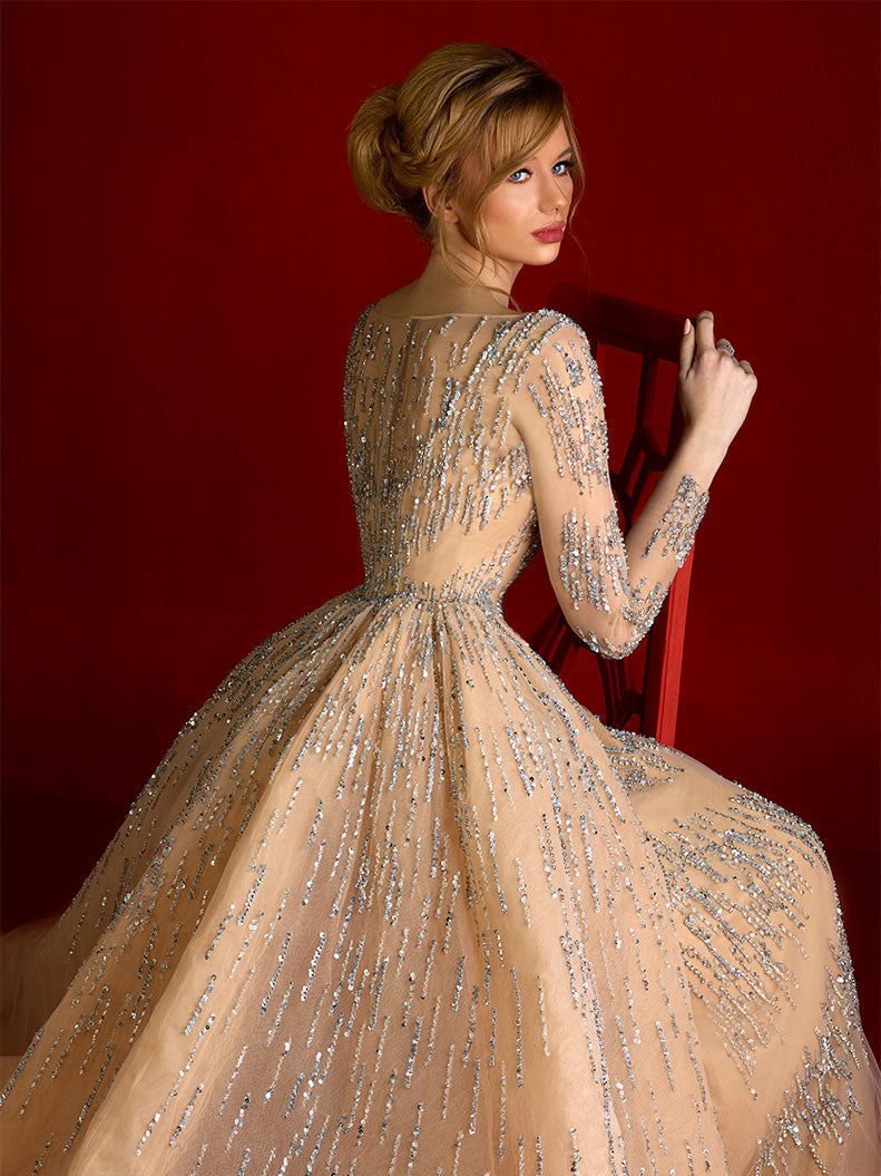 Nude Bridal Gown Embroidered With With The Finest Crystals
