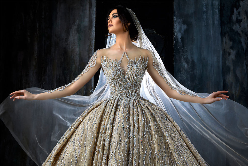 Ball Gown Wedding Dress With An Open U-Shaped Back And Tattooed Upper Body Corset