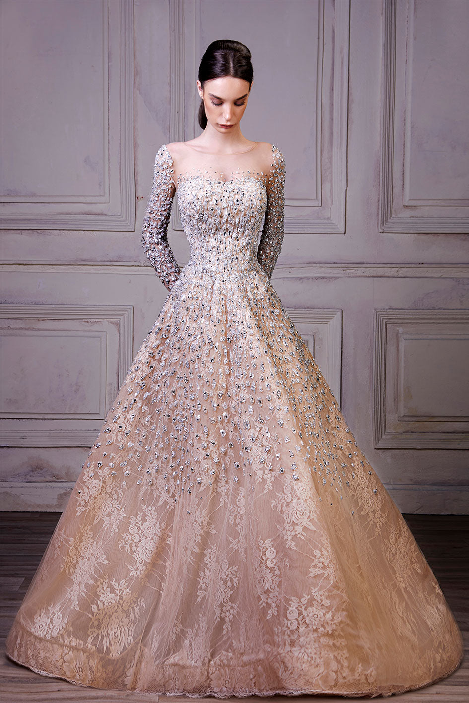 A-Line Slim Cut Embroidered With The Finest Pearls And Crystals