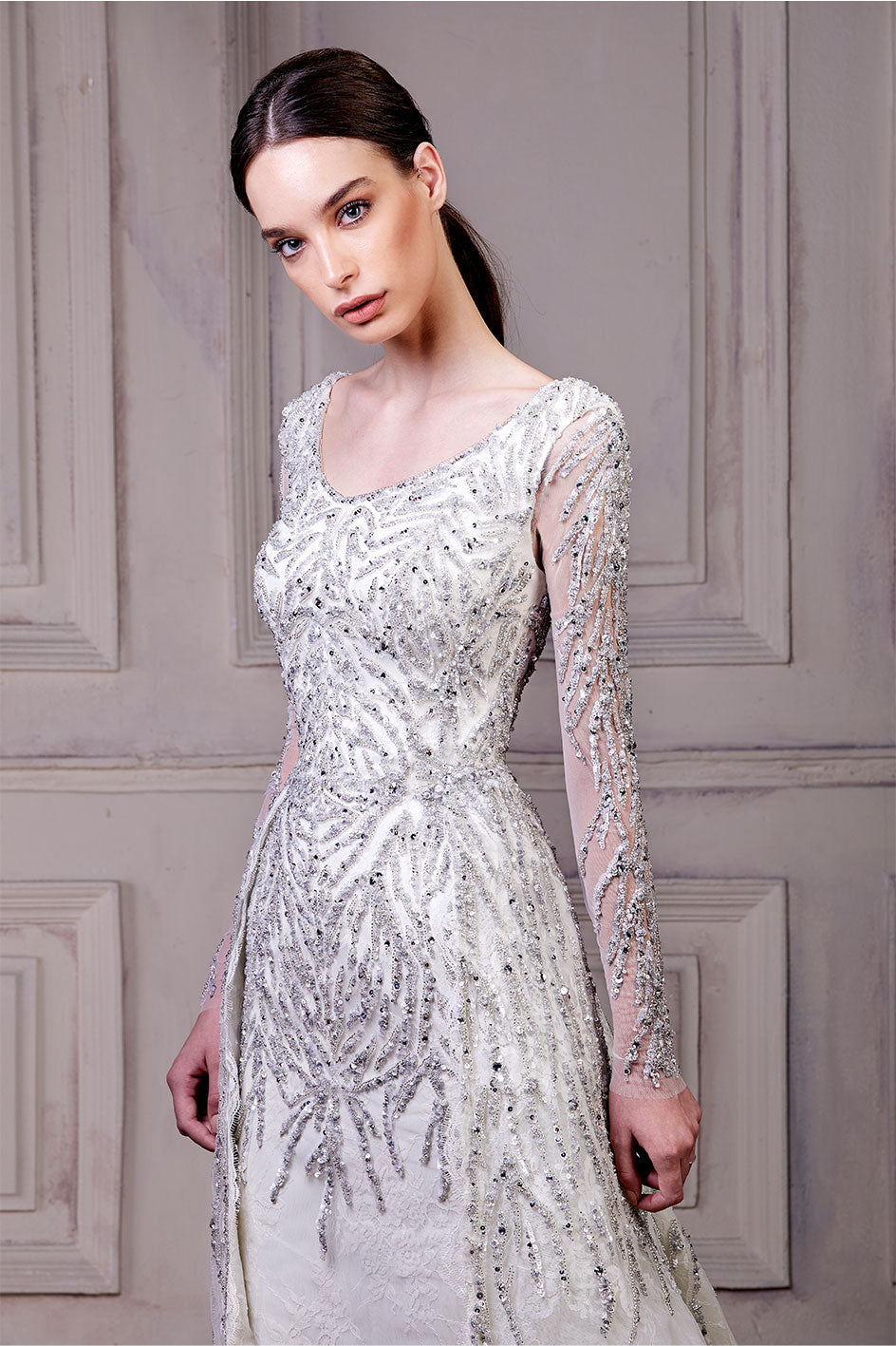 White Patterned A-Line Night Gown