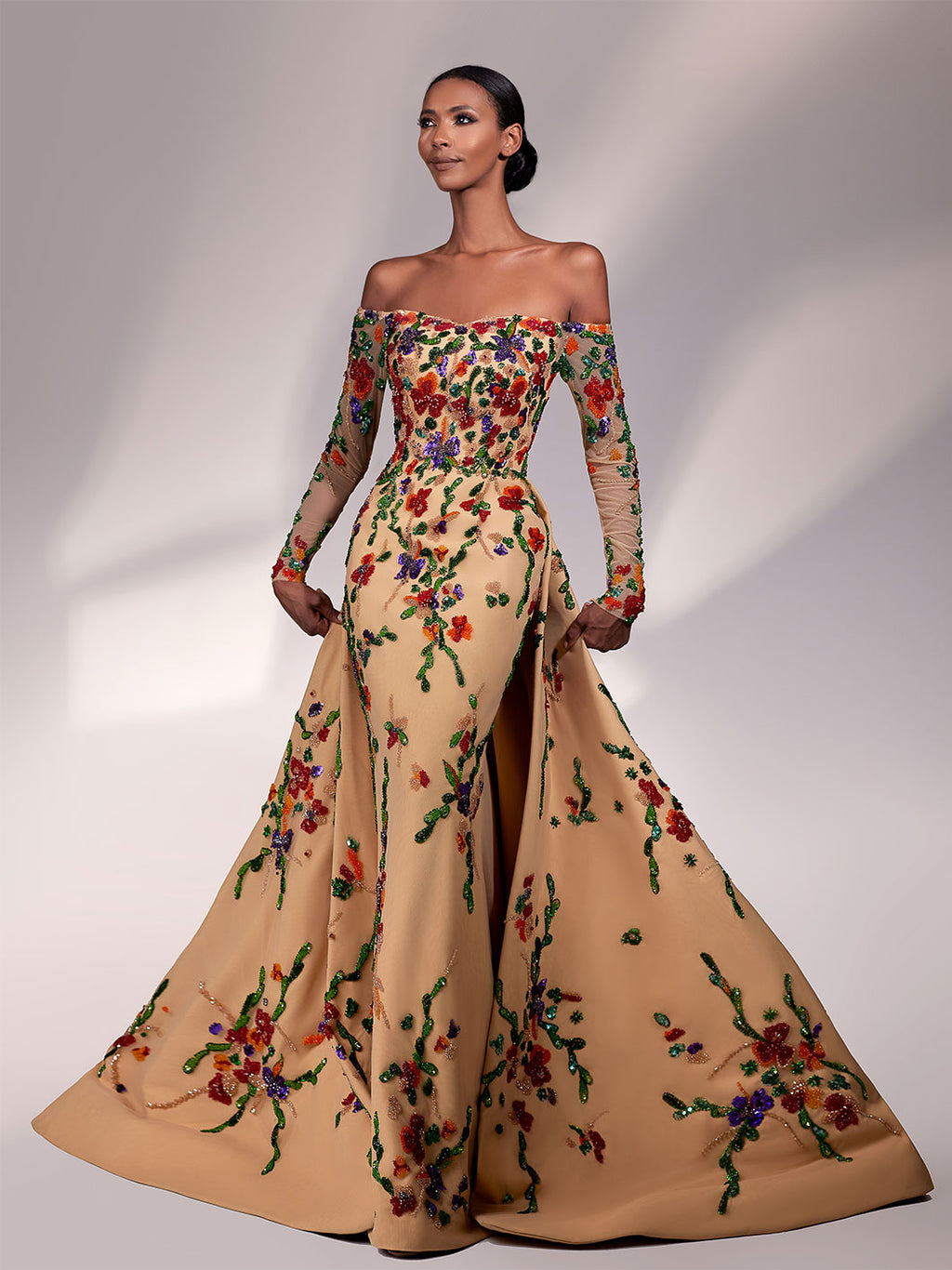 Skin Color Mermaid Dress With an A-Lined Overskirt