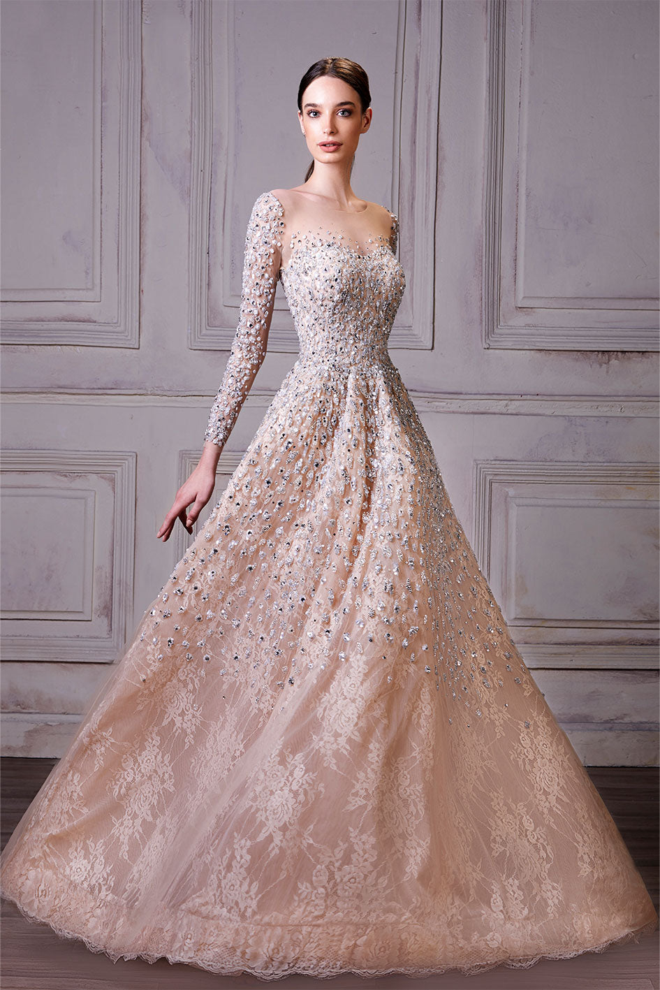 A-Line Slim Cut Embroidered With The Finest Pearls And Crystals