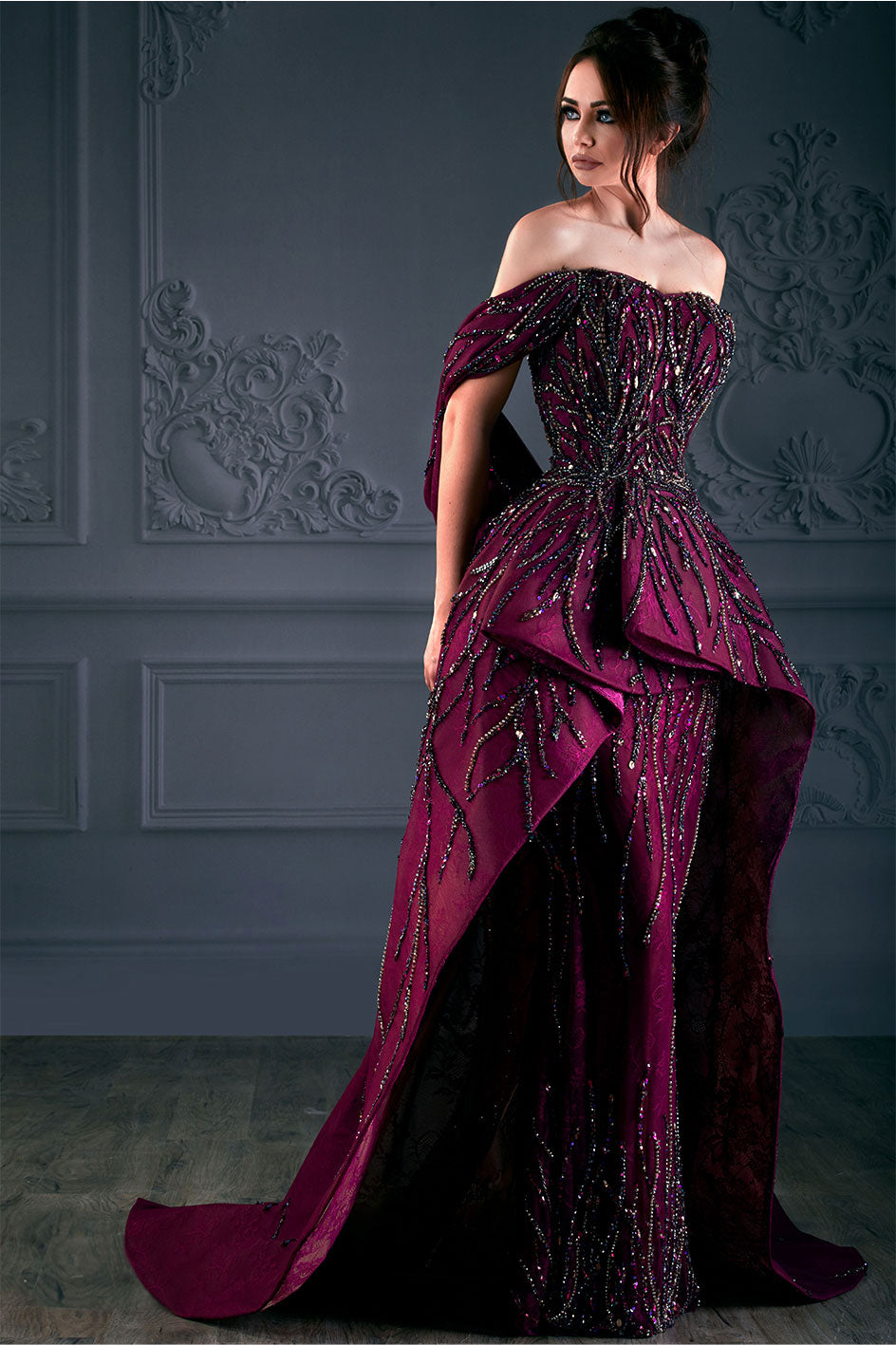Light Mulberry Off-Shoulder Royal Gown