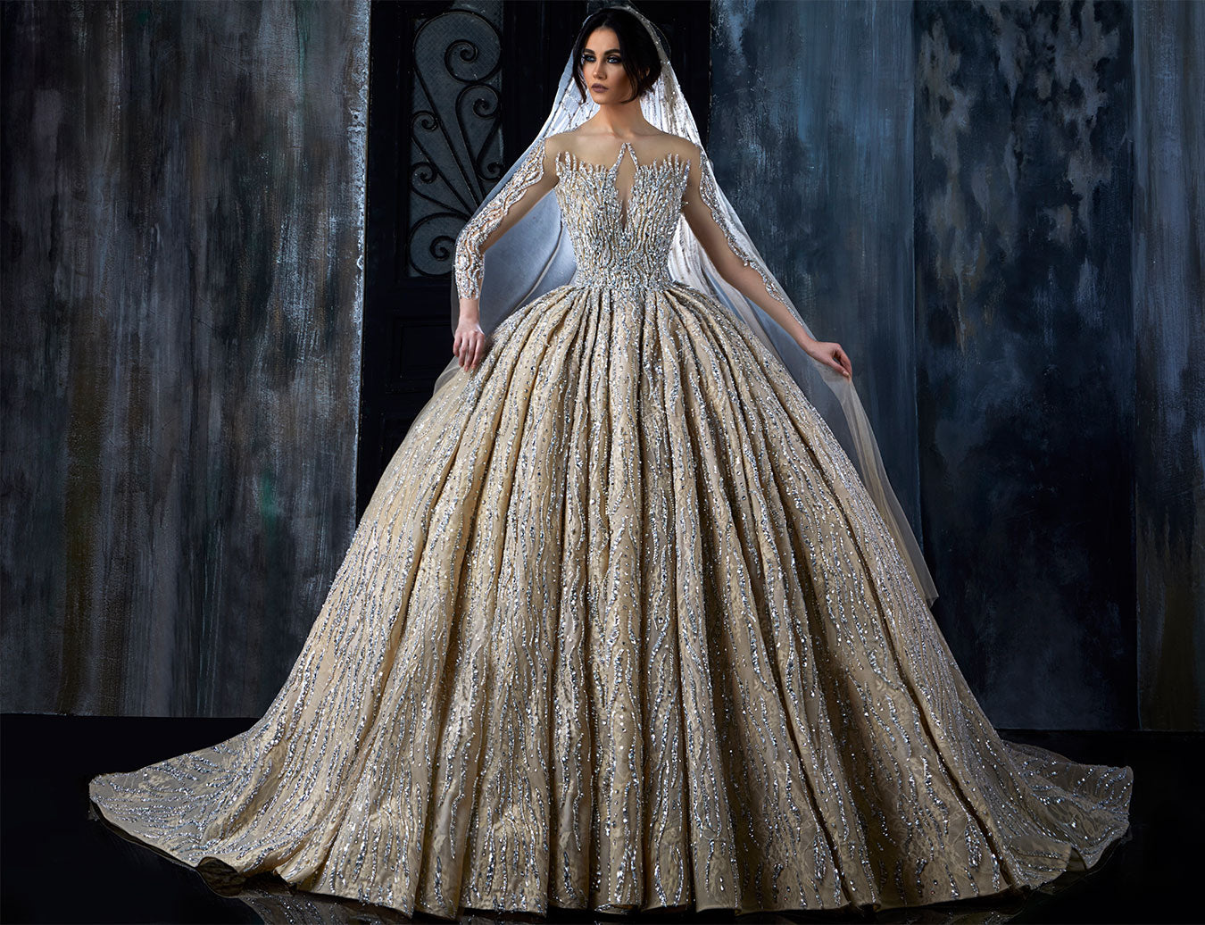 Ball Gown Wedding Dress With An Open U-Shaped Back And Tattooed Upper Body Corset
