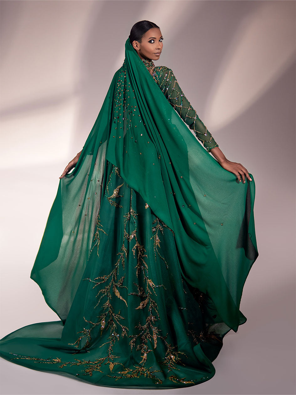 Arabian Night Inspired Night Gown Tailored Using the Finest Emerald & SAMAR ABOU RAAD Arabian Night Inspired Night Gown Tailored Using the Finest Emerald & SAMAR ABOU RAAD