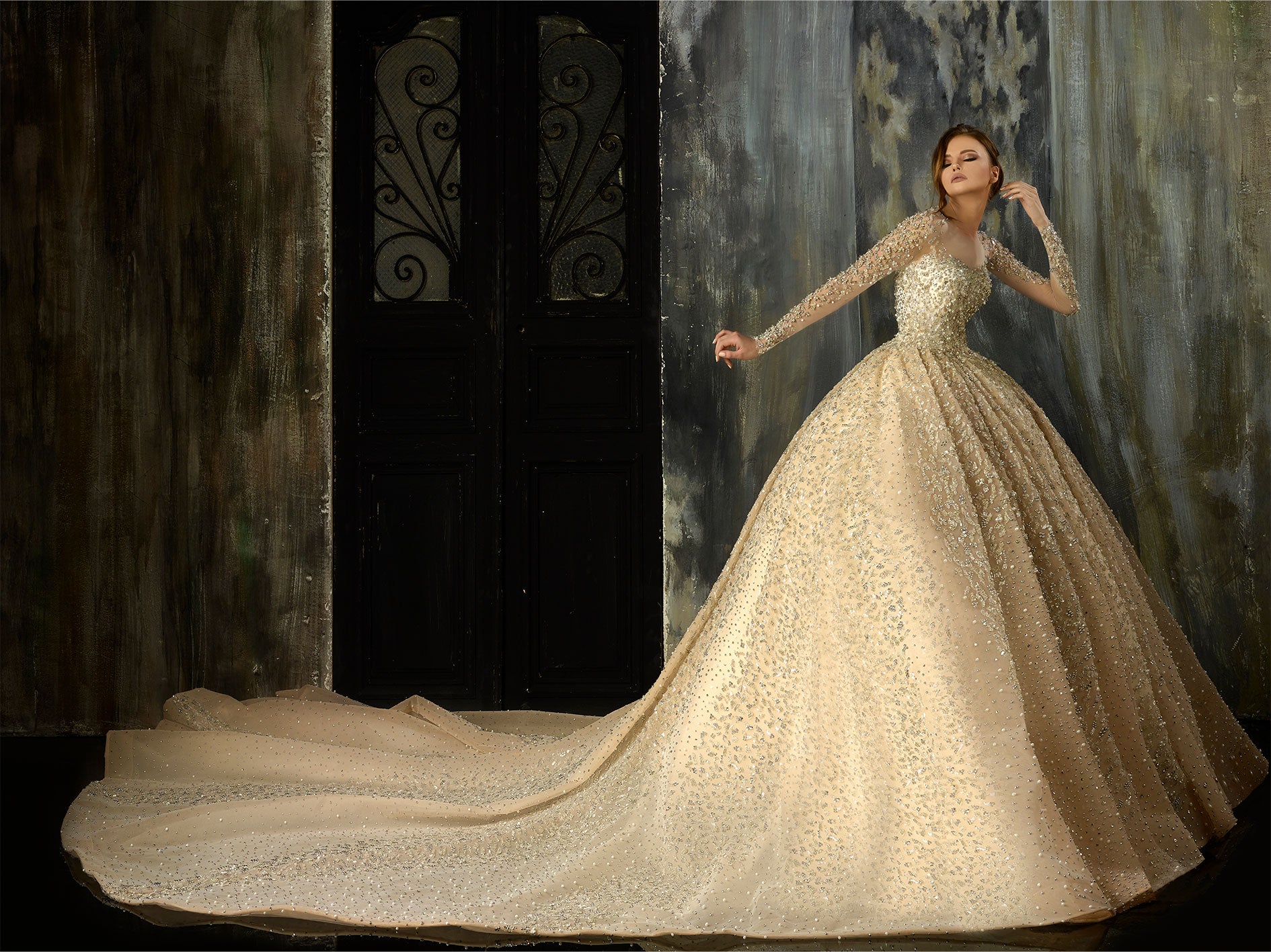 Luxurious Golden Hued Ball Gown Wedding Dress