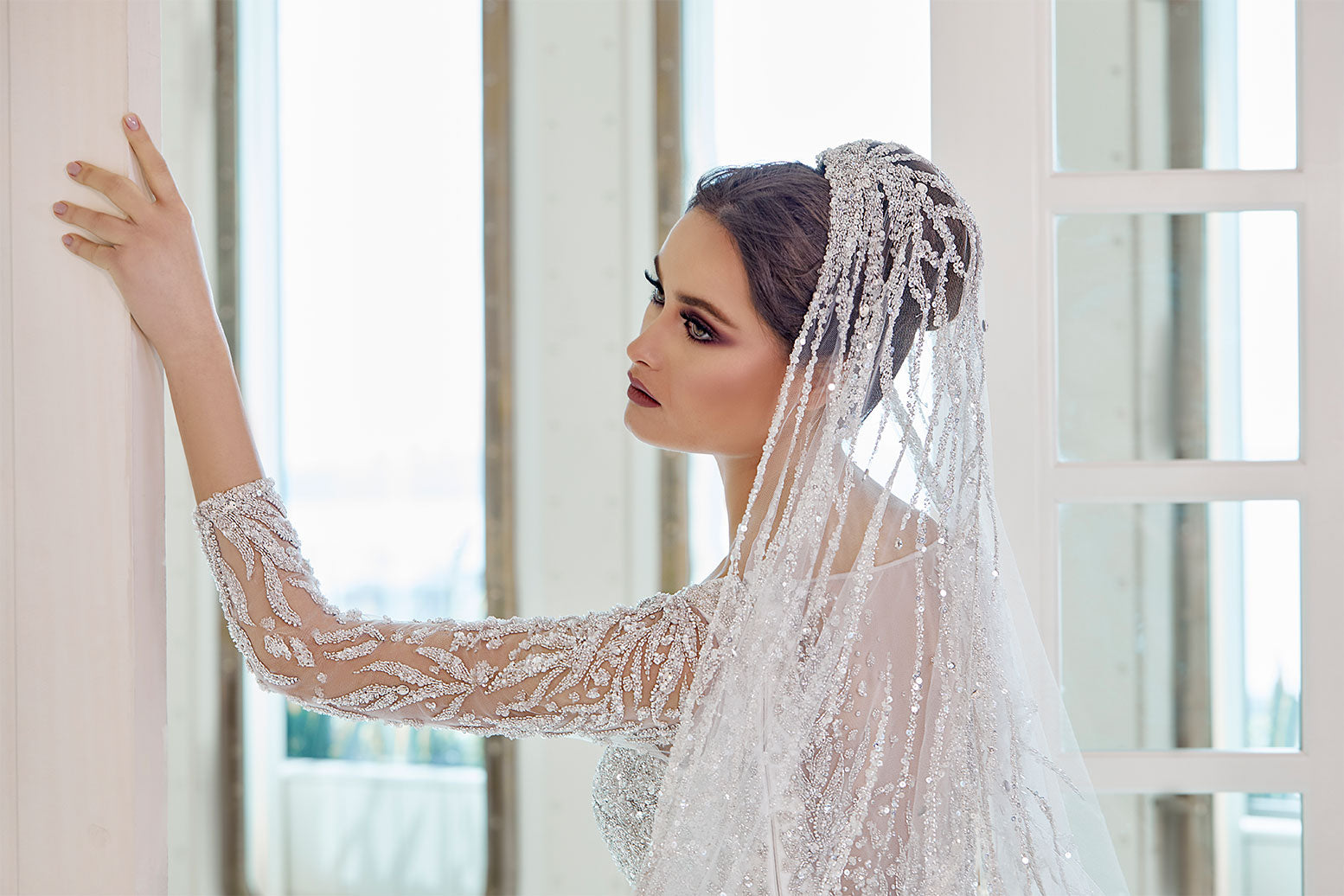 A-Line Wedding Dress Featured With A Beautiful Full Embroidery Long Veil
