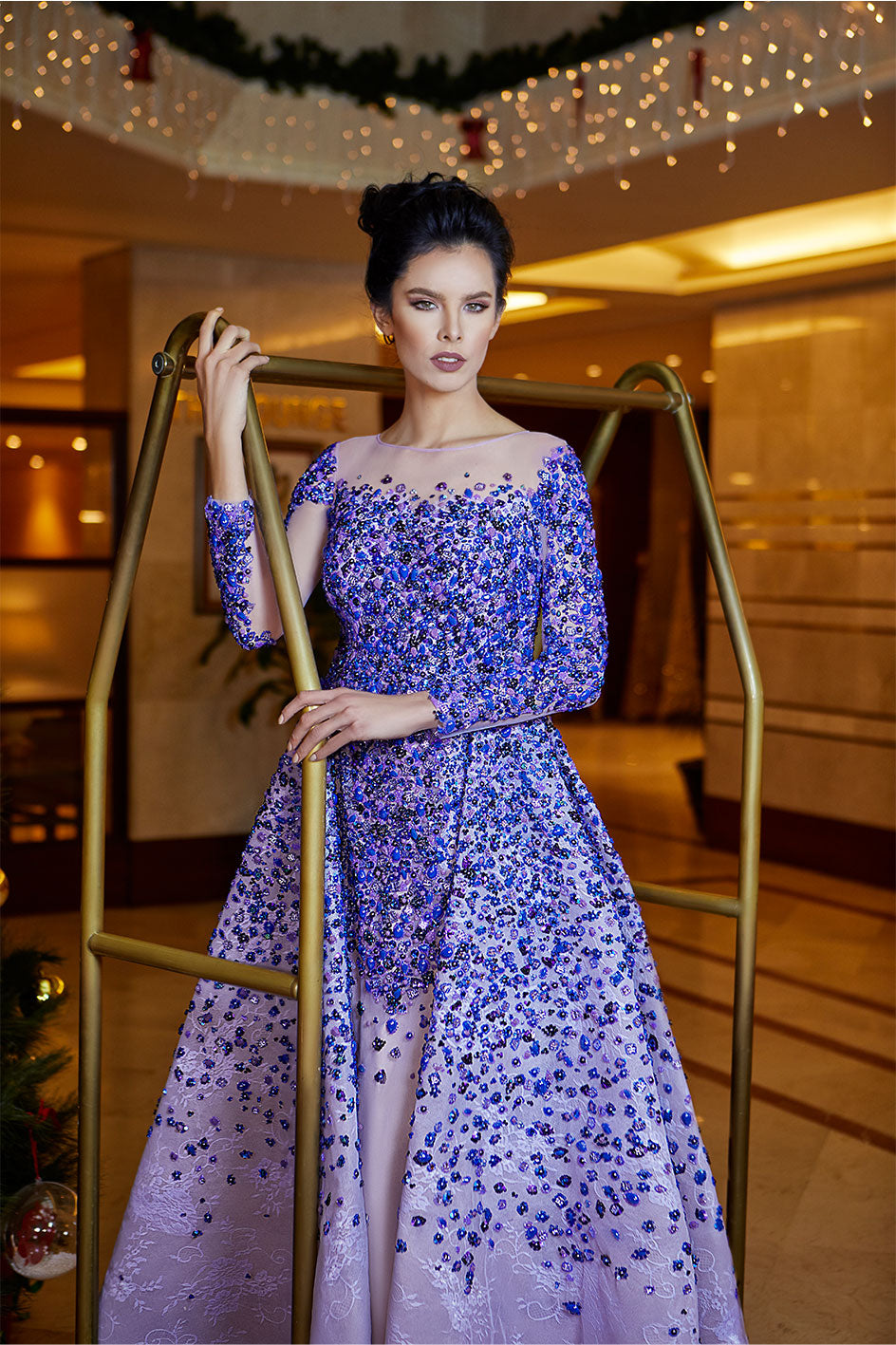 A-Line Purple Gown Presented with a Delicate Overskirt