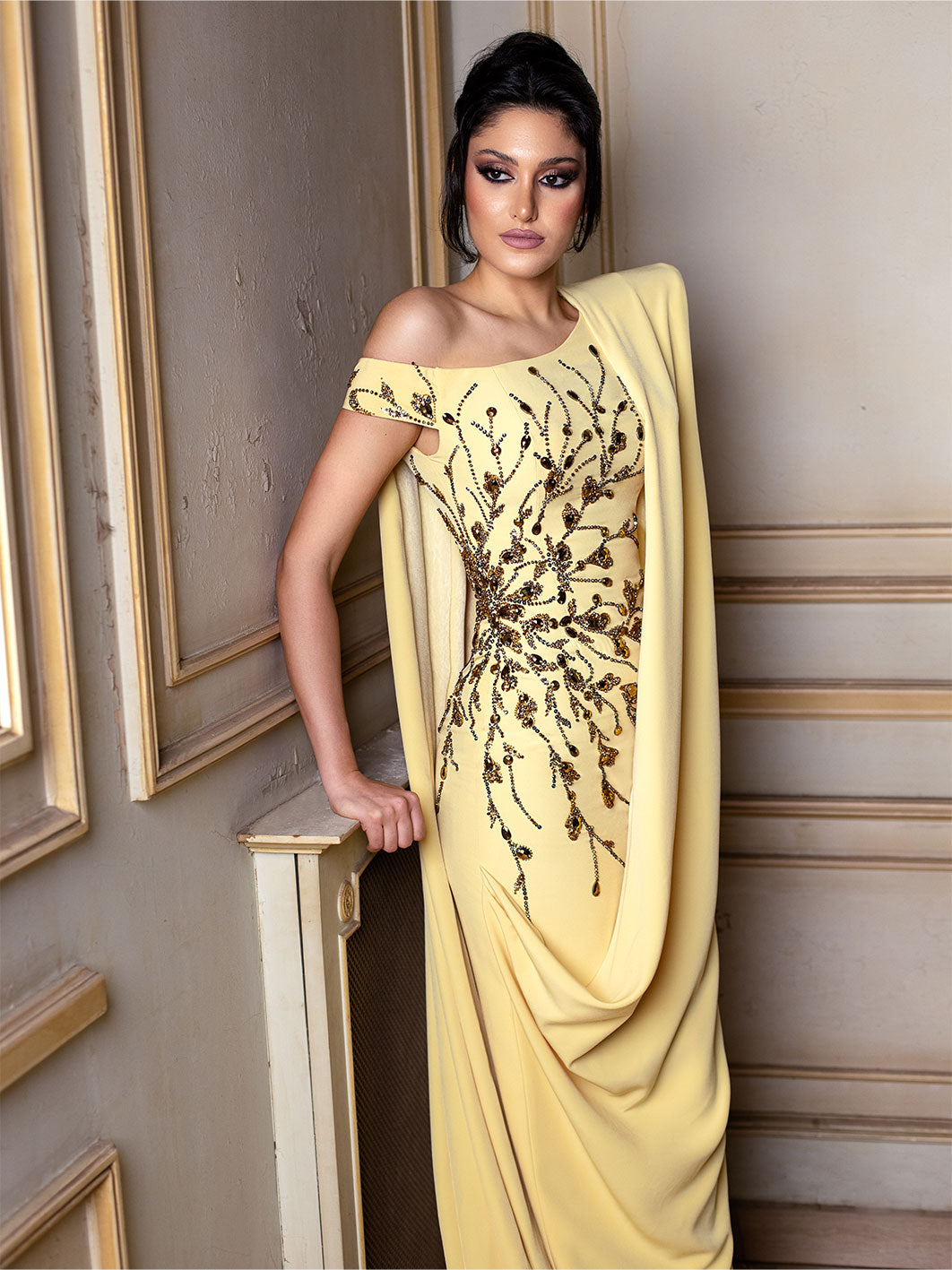 Embroidered Yellow Rayed Dress