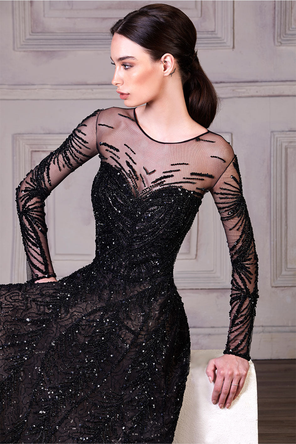 Sophisticated Black A-Line Night Gown SAMAR ABOU RAAD Sophisticated Black A-Line Night Gown SAMAR ABOU RAAD