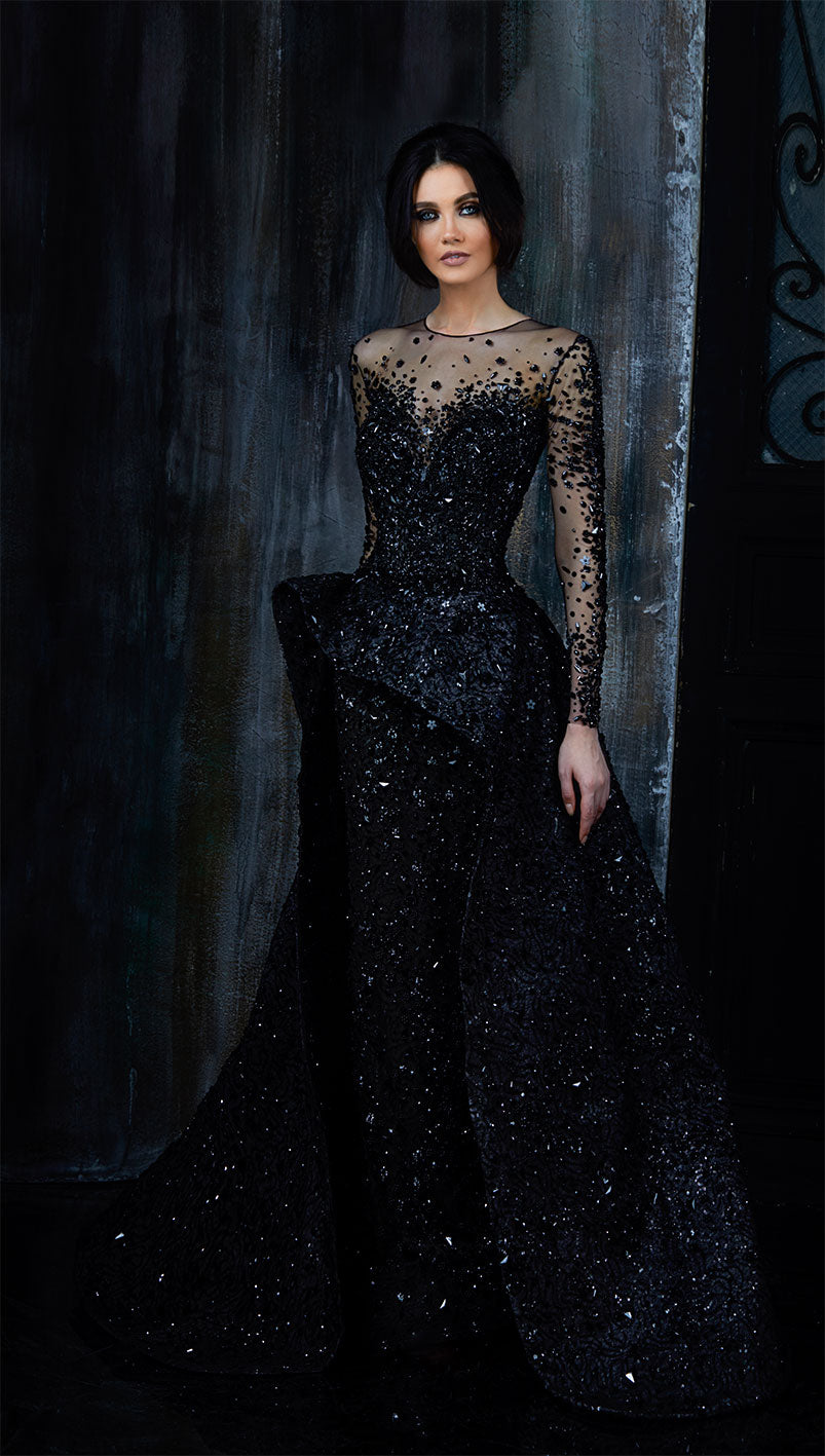 Black Crystal Overskirt Tailored To A Slim Cut Night Gown