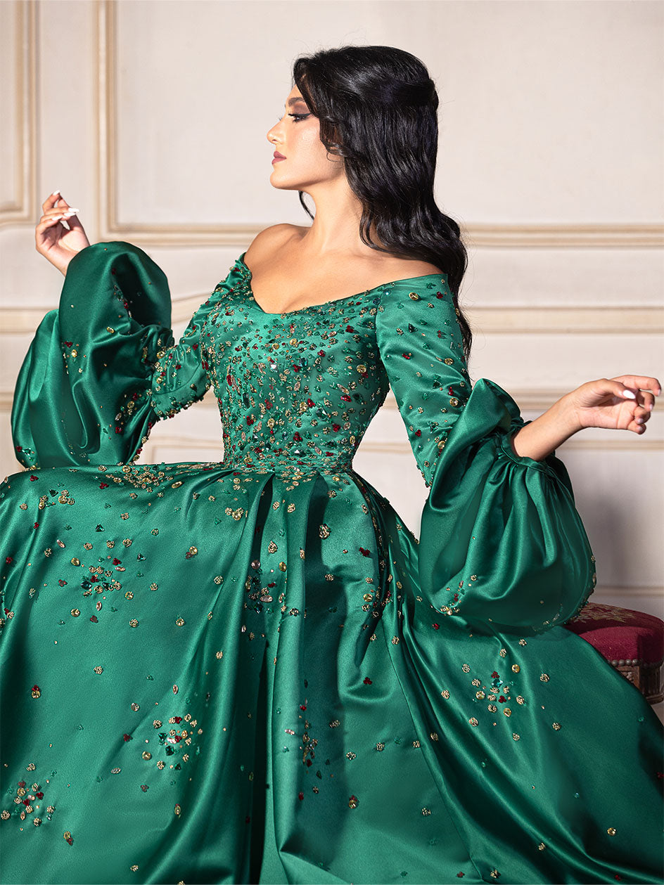 Emerald Green Off Shoulder Dress