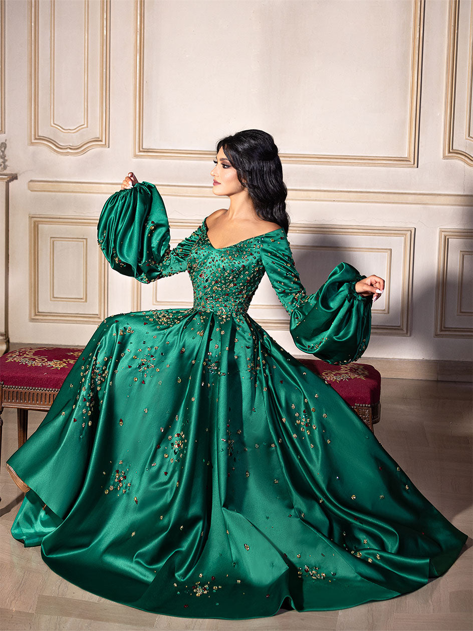 Emerald Green Off Shoulder Dress