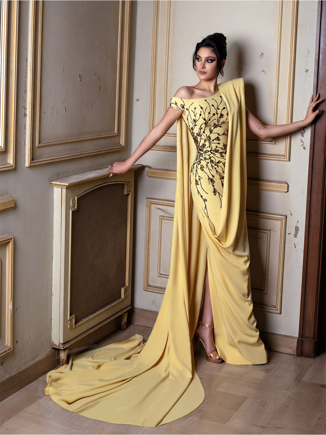 Embroidered Yellow Rayed Dress