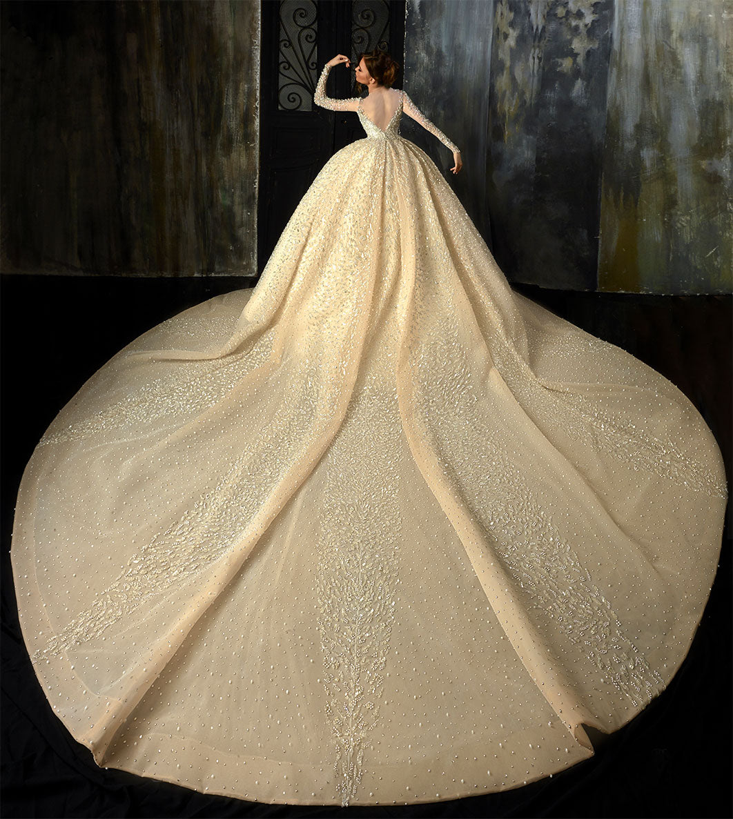 Luxurious Golden Hued Ball Gown Wedding Dress