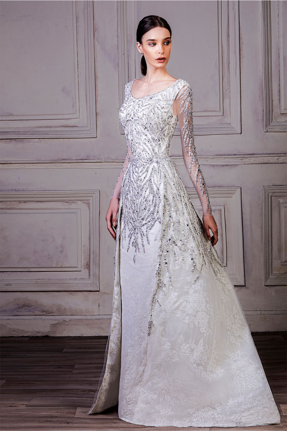 White Patterned A-Line Night Gown