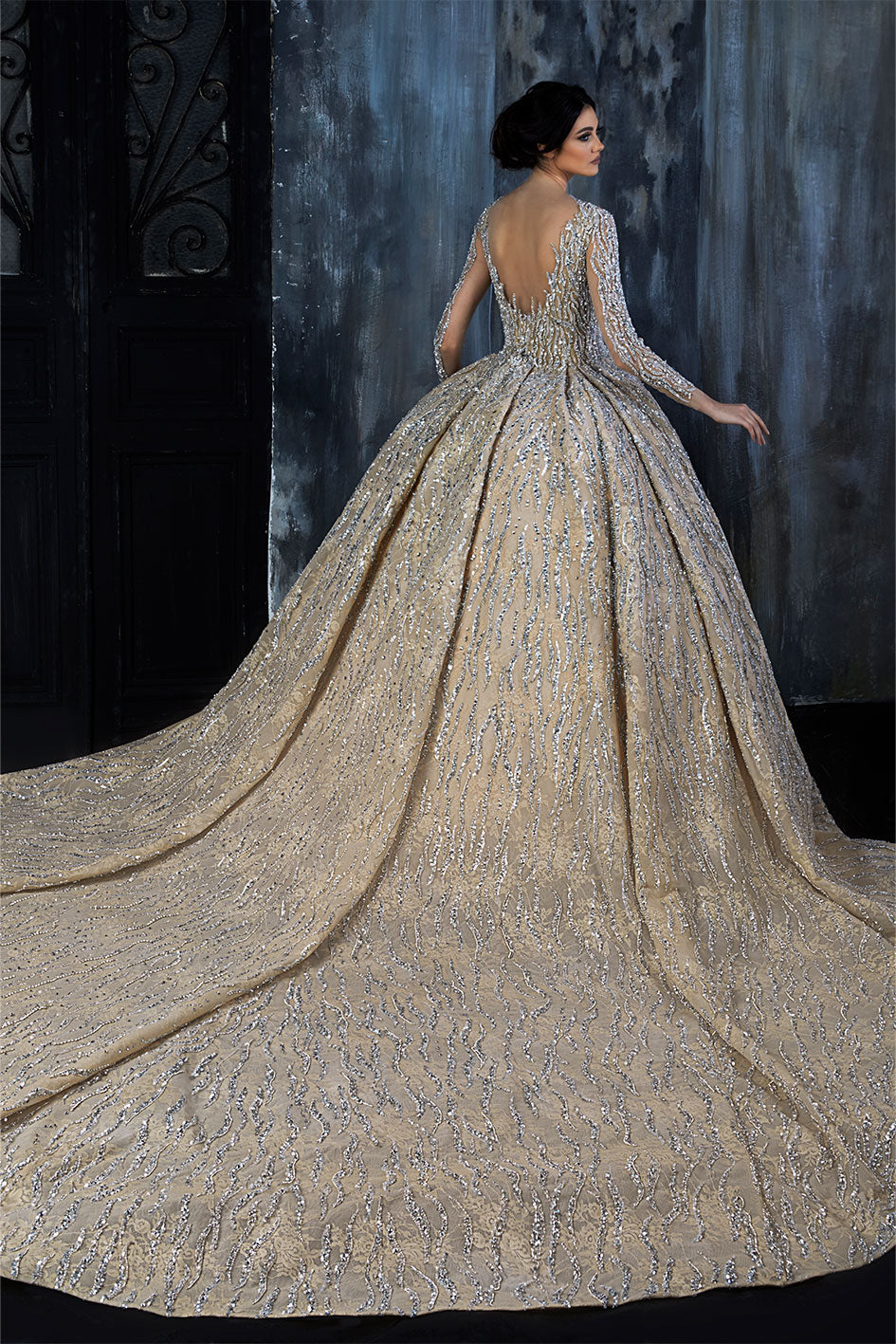 Ball Gown Wedding Dress With An Open U-Shaped Back And Tattooed Upper Body Corset
