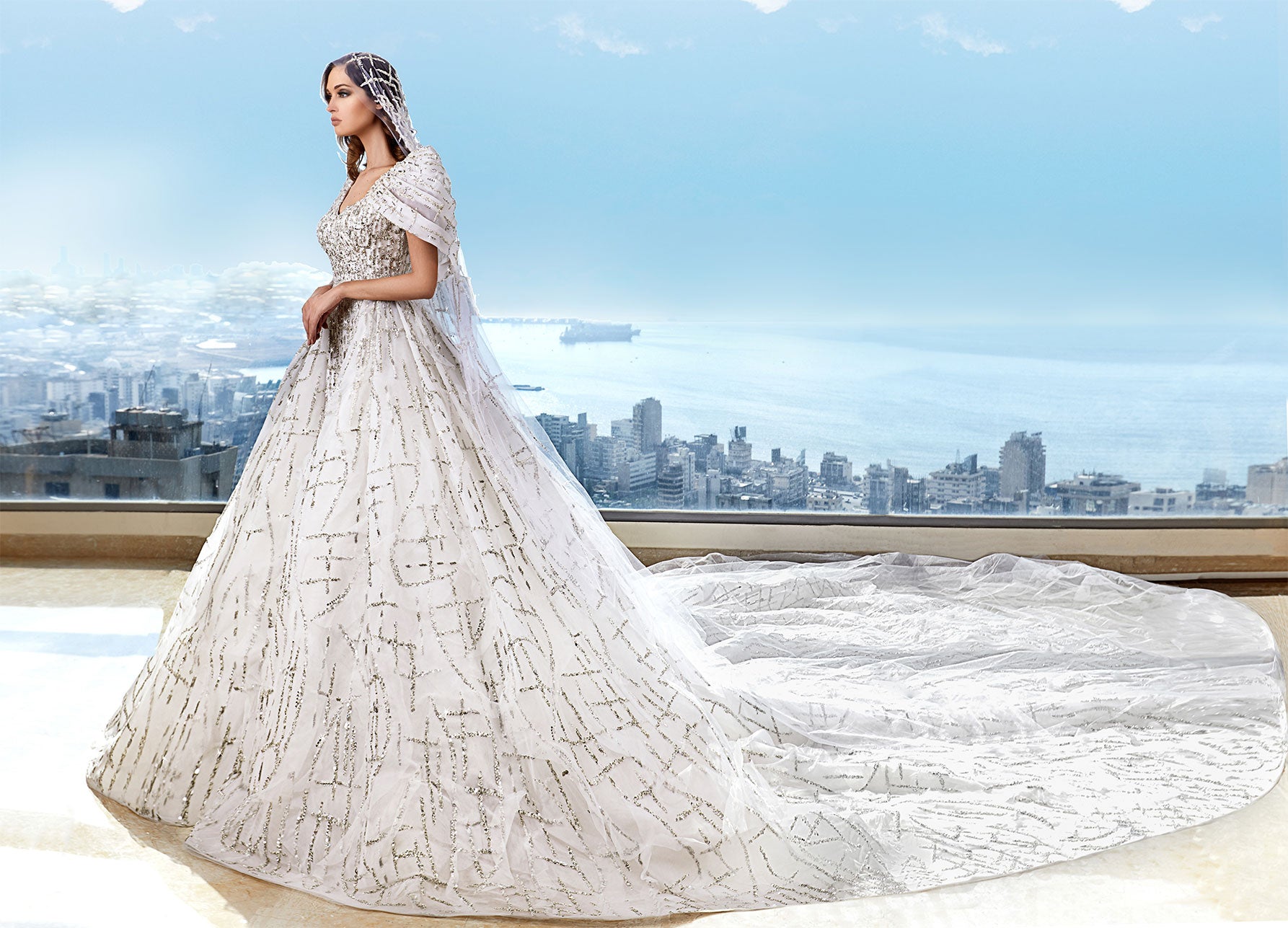 A-Line Wedding Dress Embroidered With Love From Beirut City