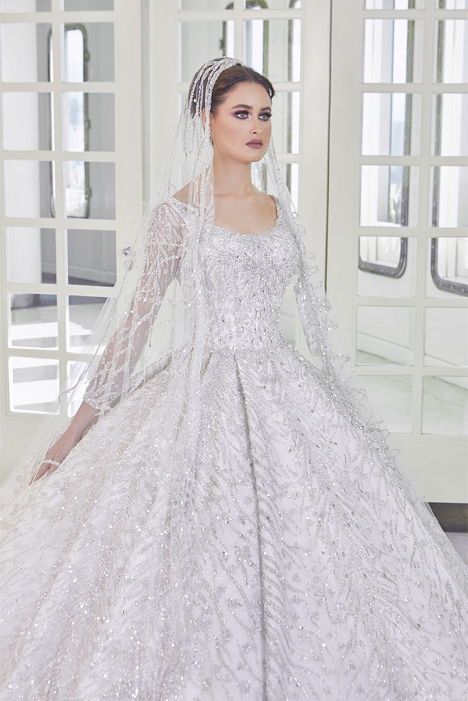 A-Line Wedding Dress Featured With A Beautiful Full Embroidery Long Veil